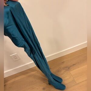Size 10, blue shoes with pants, worn once, they are comfy and sexy, sold out
